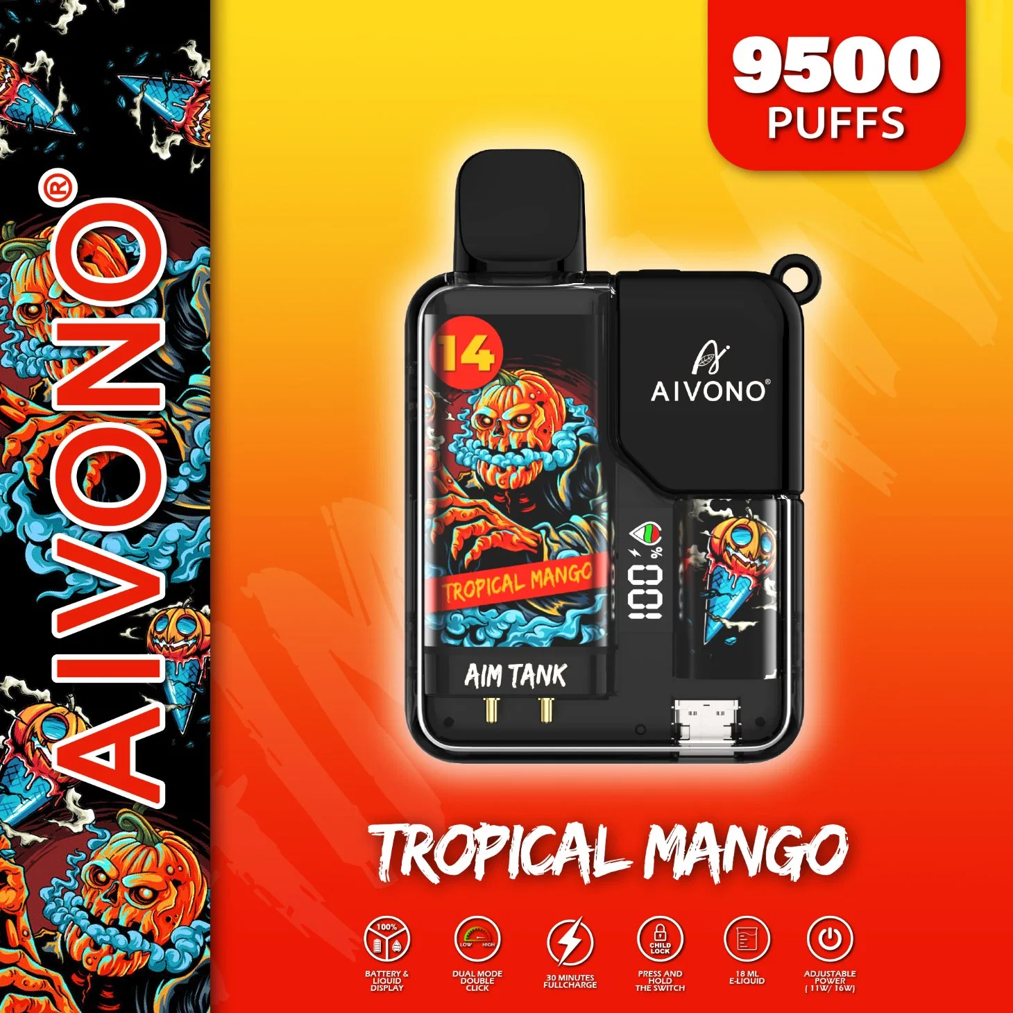 Aivono AIM Tank con una pantalla para mostrar la cantidad De Electricidad y Petróleo 2023 Nueva llegada 9500 Puffs 15 Sabores VAPE desechable Whoelsale