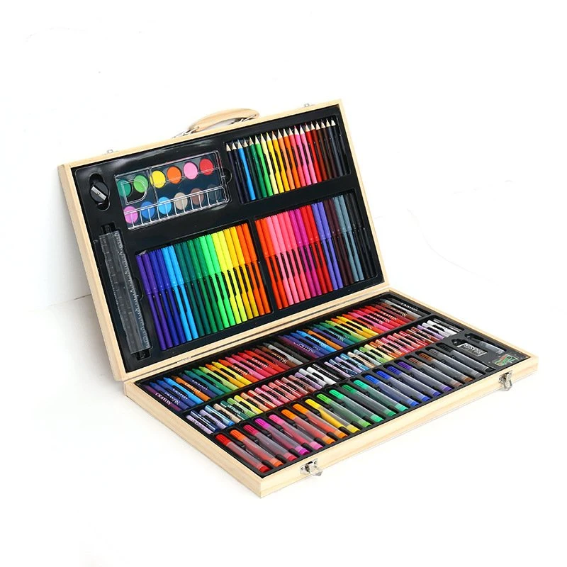 180 Pieces Drawing Art Box with Oil Pastels Crayons Colored Pencils for Children Double Sided Easel Art Set