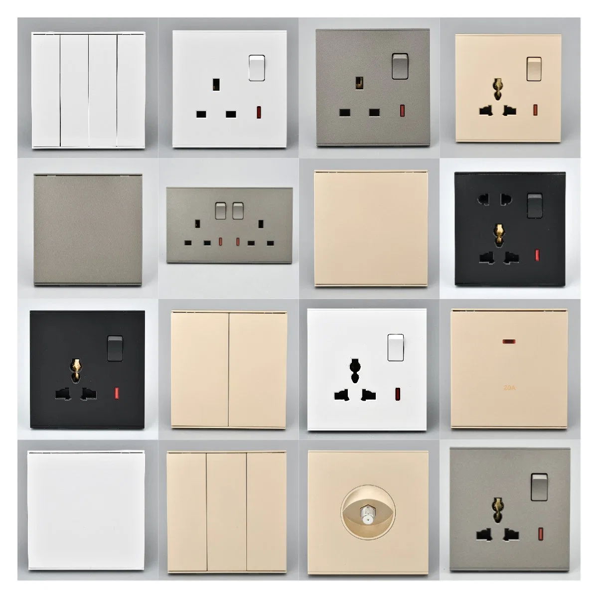 High New Design Home Hotel Modern Design Well Known UK Standard Africa Grey Color 1gang 3way Electric Wall Light Switch Socket
