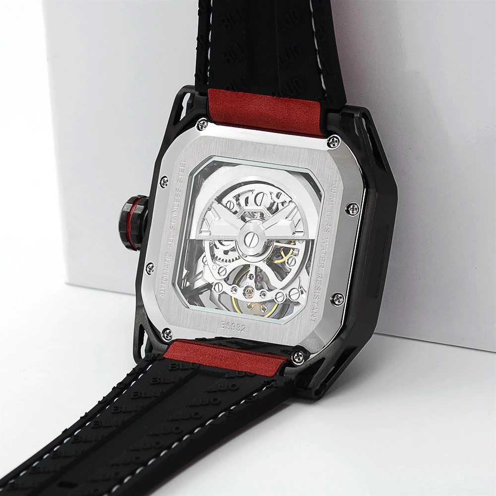 Bewell Fashion Popular Top Brand Stainless Steel with Genuine Leather Strap Skeleton Luminous Men Wrist Automatic Watch