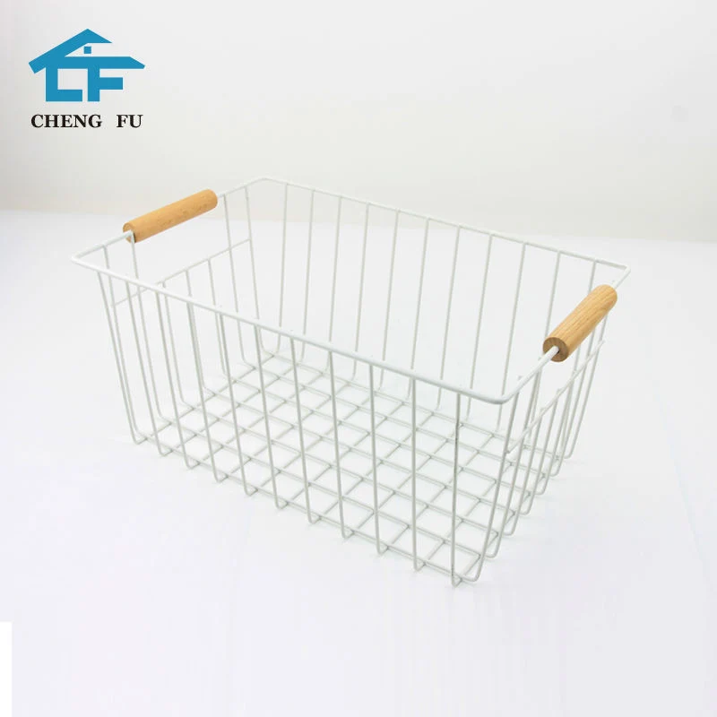 Wire Mesh Fruit Storage Basket with Wooden Handle