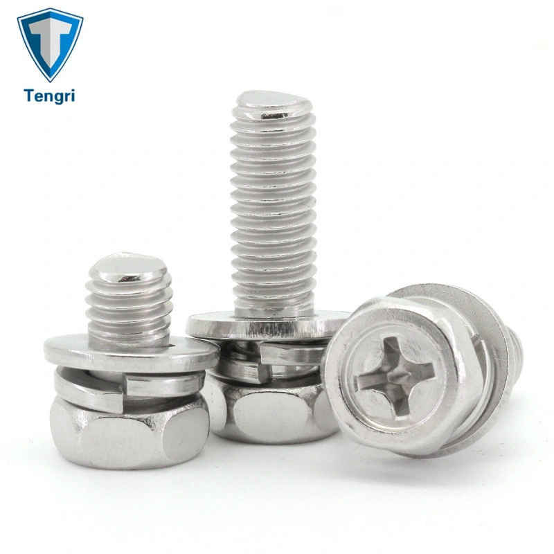 Stainless Steel 304 Hexagon Head Cross Drive Bolt and Spring Washer Plain Washer Assemblies Fasteners