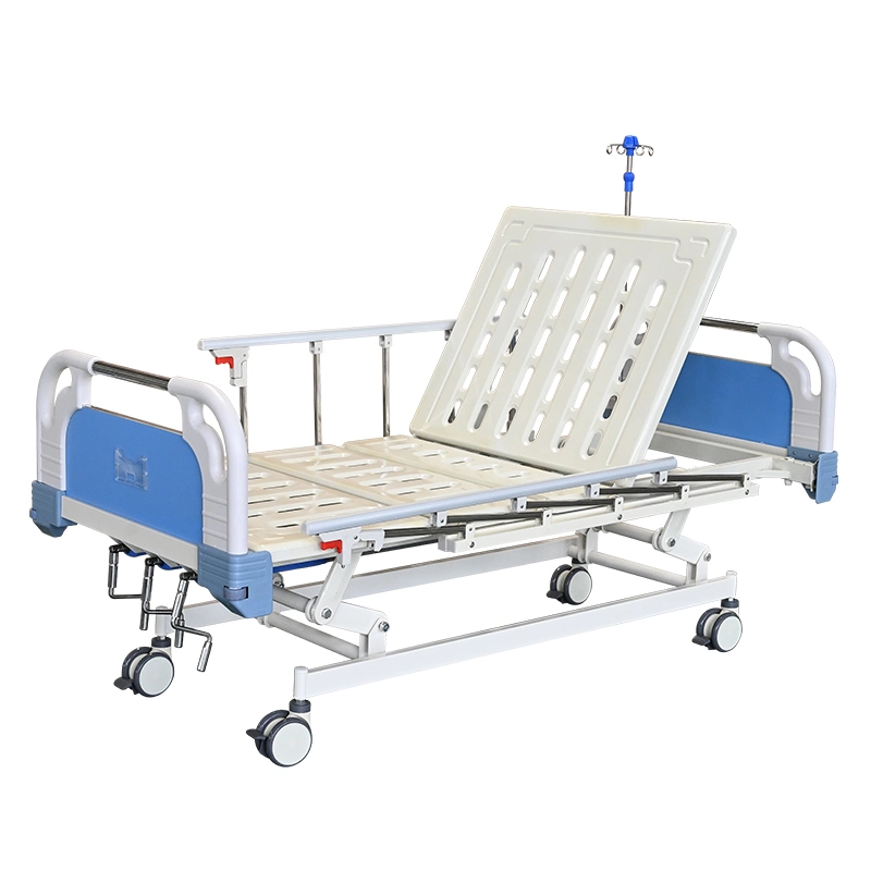 Manual Three Cranks Three Functions Adjustable Medical Hospital Bed on Casters for Patients as Hospital Equipment- E