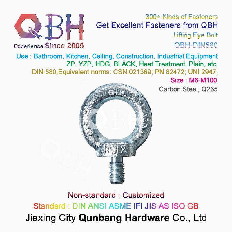 Qbh DIN580/BS4278/JIS118 Customized M8-M100 Stainless Steel/Carbon Steel Eye Lifting Bolt Spare Replace Parts Boat Ship Shipyard Forging Marine Rigging Hardware