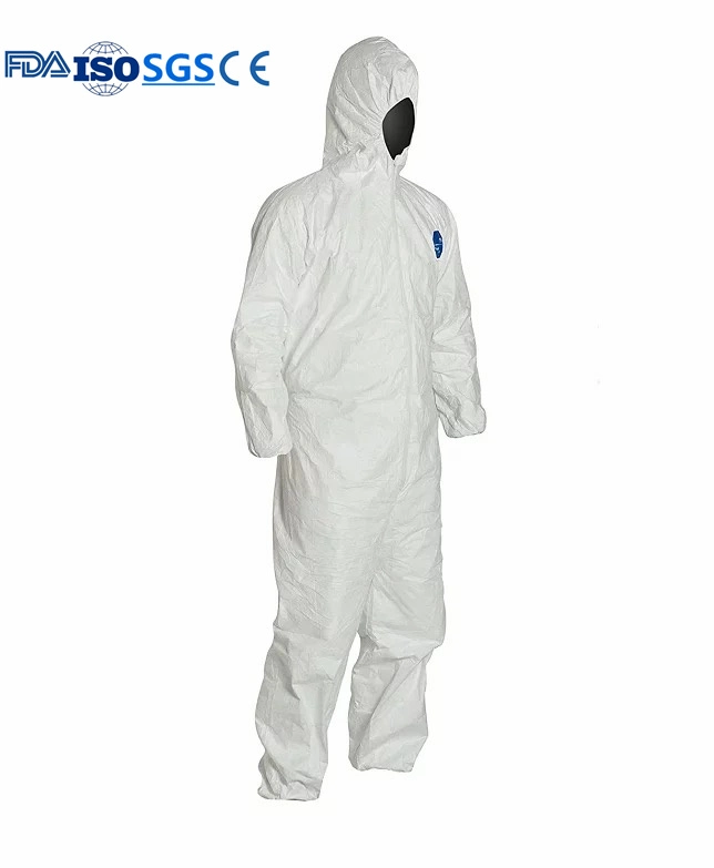 High quality/High cost performance  ISO11737 Disposable Tyvek 500 Nonwoven SMS PE PP Protective Coverall 70g for Laboratory PPE Chemical Splash Type 3/4 Isolation Suit Cat III