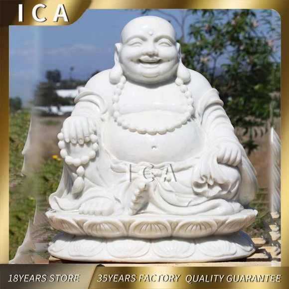 La religion de la sculpture du marbre blanc de la taille de la vie Laughing Buddha statue