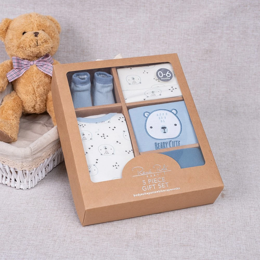 Hersteller Baby Lätzchen Bodysuit Hosen Mütze Socken 5pcs New Born Geschenkset Für Babys