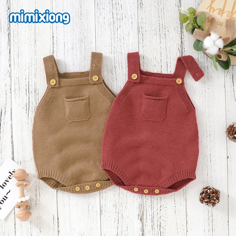 Hot Sale Summer Good Price Baby Knitted Rompers Sleeveless Toddlers Infants Clothes with Pocket Clothes One Line Molding