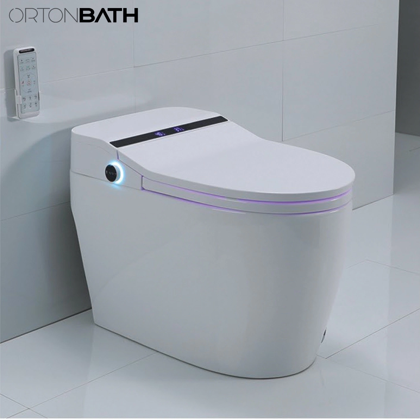 Ortonbaths Comfort Height Skirted One-Piece Elongated Dual-Flush Intelligent Toilet, White Toilet Bowl Siphonic Flush