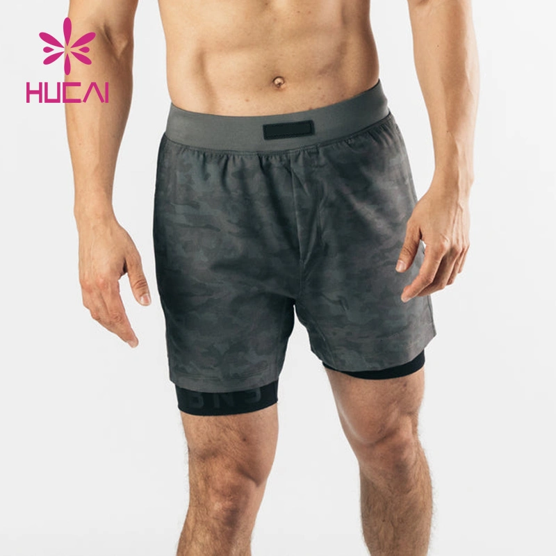 Custom Private Label Homme vêtements de sport respirants Short de course à pied 2 en 1