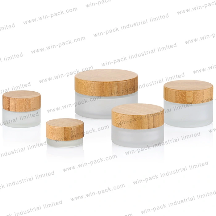 Winpack Hot Product Bamboo Lid Spray Pantone Color on Cap 50g30g15g100g Frost Glass Bottle Jar