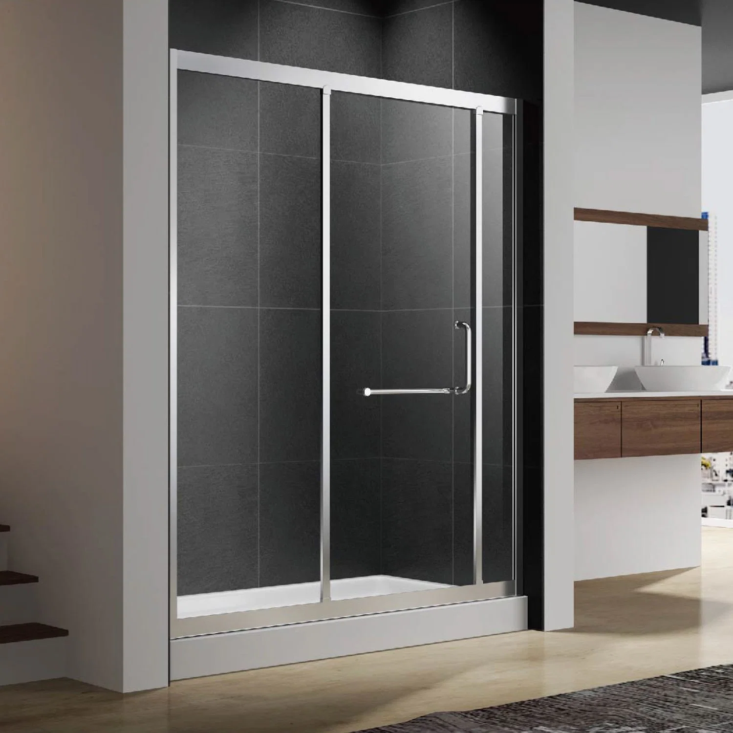 Sliding Glass Shower Screen with SS304 Handle Roller Rail