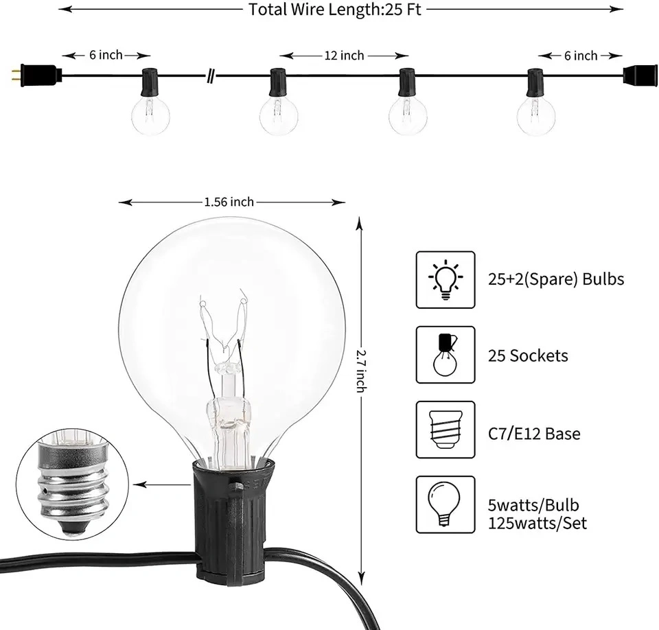 Hot Sell Outdoor Waterproof Navidad G40 Bulbos String Lights Home Decoración de Jardín otras luces de vacaciones