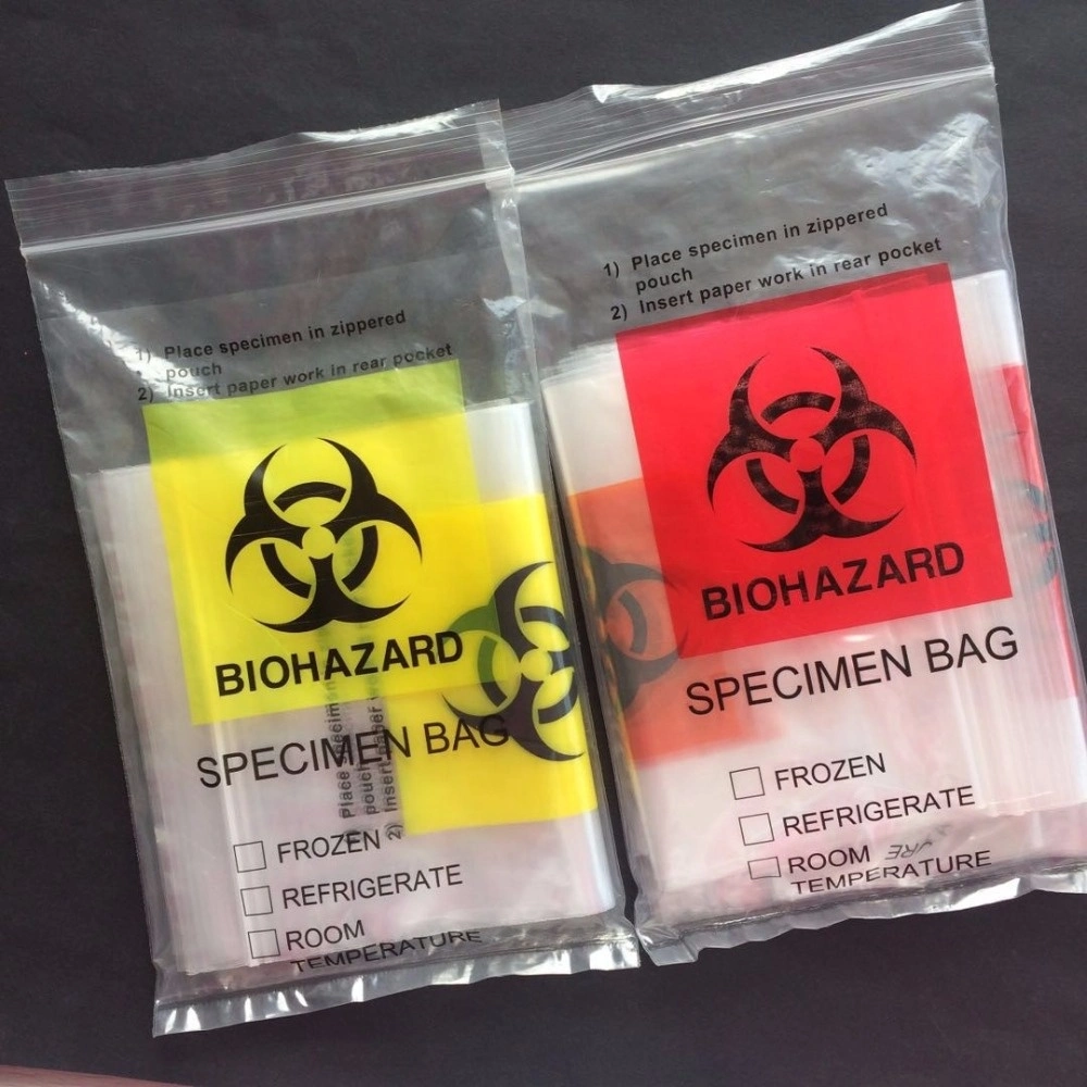 Medical Use 3-Layers Plastic Pathology Ziplock Specimen Biohazard Bag with a Pocket