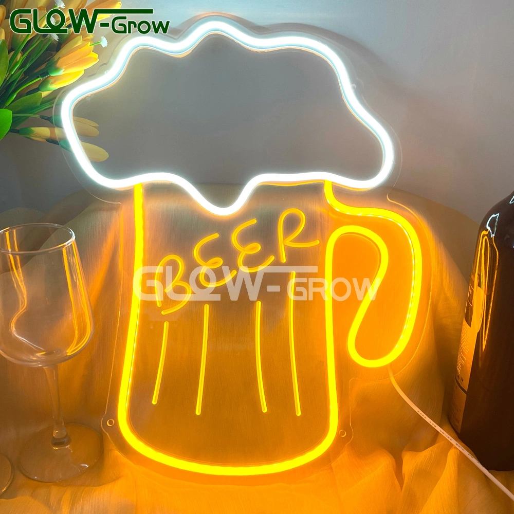 ضوء إشارة Neon Light Sign (ضوء النيون) لمصنع USB من نوع Beer LED أبيض دافئ 5 فولت لديكور البار كلوب مانكاف هوم فامب