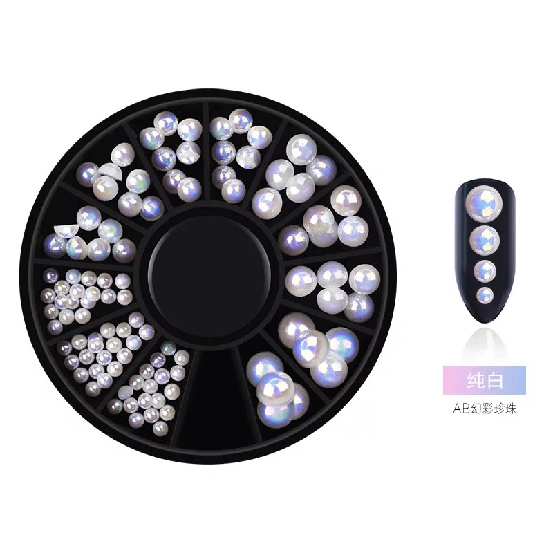 3D Mix-Size Flat Back Ab Color Pearl Nail Art Decorations