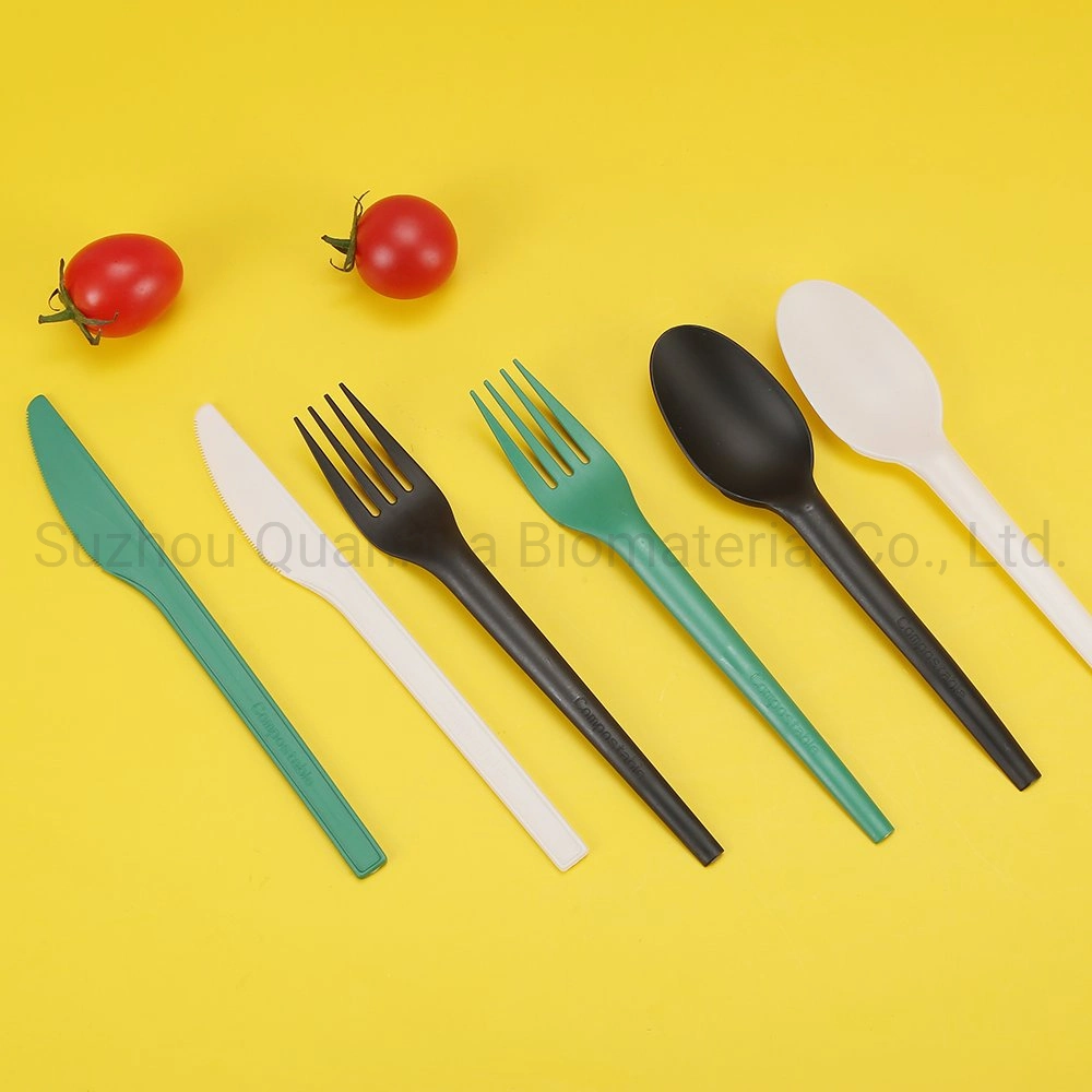 Eco Friendly 7 Inch Cpla Cutlery Knife Fork Spoon with Color Folding Box Biodegradable Knife