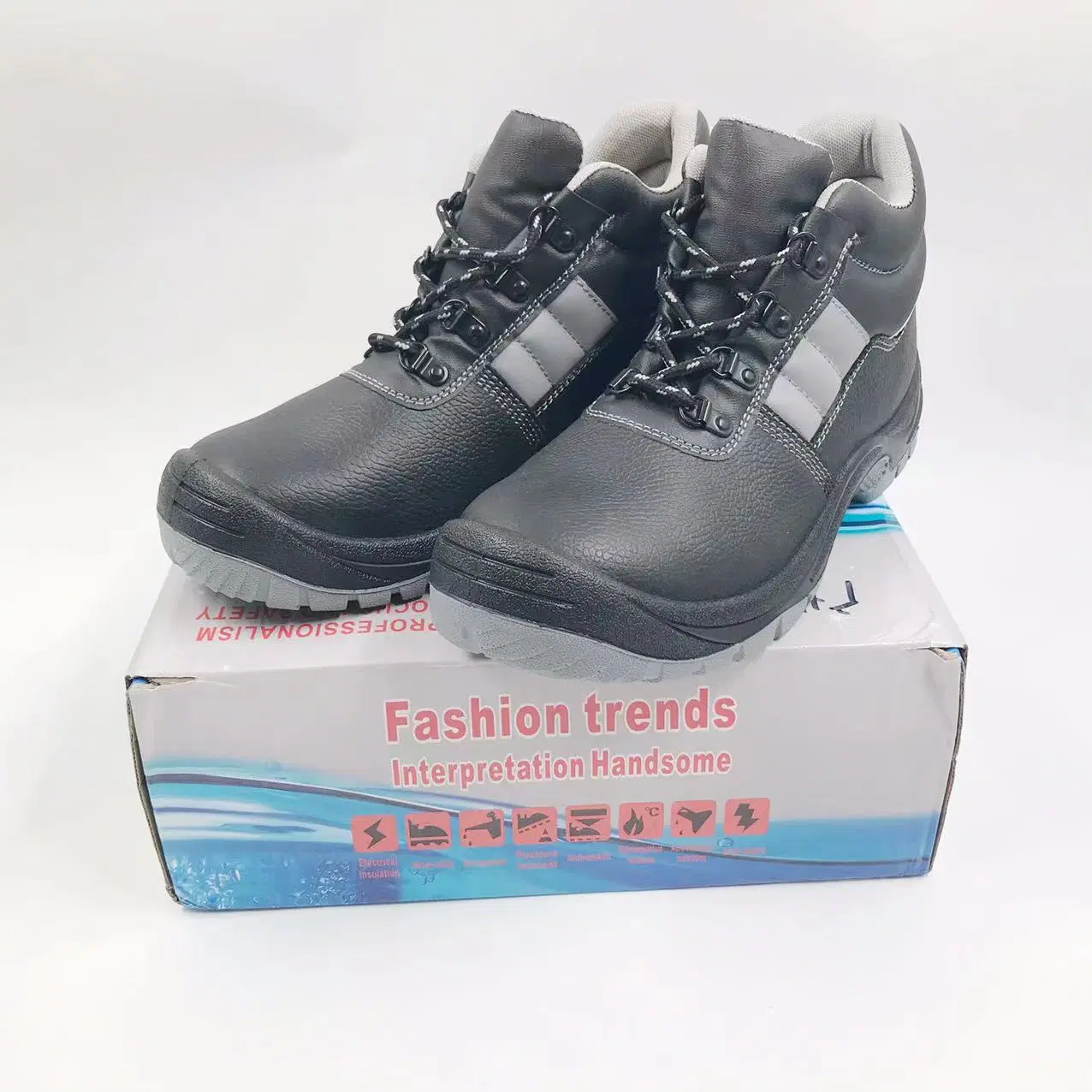 Black Leather Men Safety Shoes Men Safety Work Boots in Guangzhou