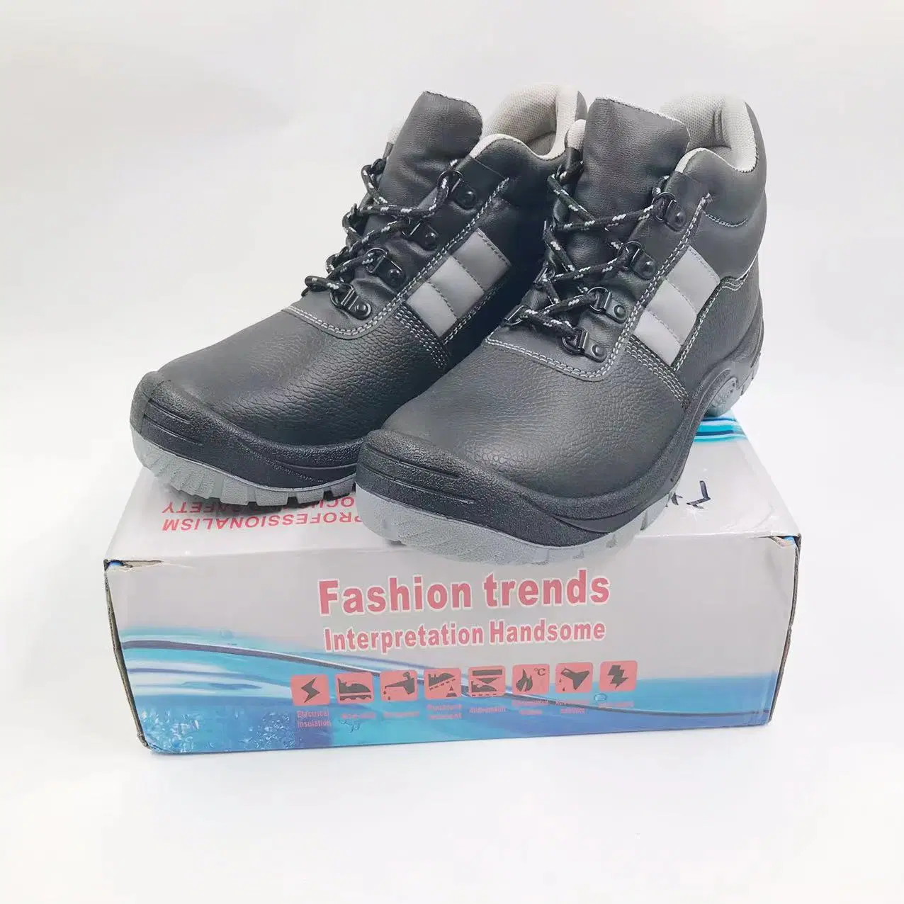 Zapatos de seguridad de cuero negro para hombres, botas de trabajo para hombres en Guangzhou