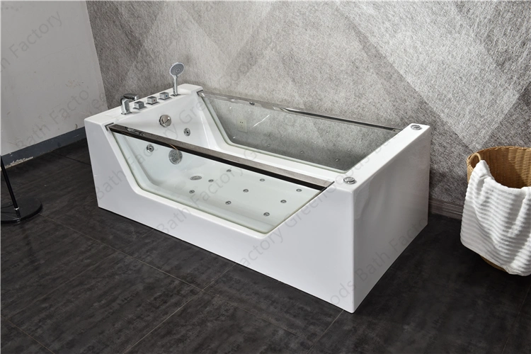 UK Hotel Project White Acrylic Freestanding 1 Person Soaking Rectangle Bath Tub Direct ABS SPA Ozone Massage Bathtub with Faucet