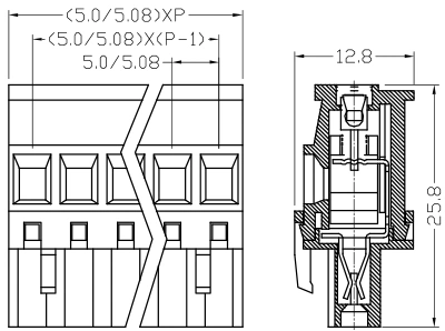 Xy2500fbv-5.08mm Платинная клеммная колодка с возможностью подключения к печатной плате вертикального типа