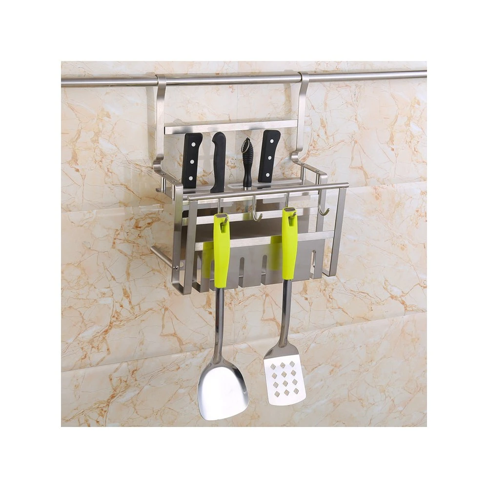 Kitchen Stainless Steel Kitchen Rack Wall Hanging Supplies Storage Rack Hanging Five-Piece Kitchen Pendant Combination