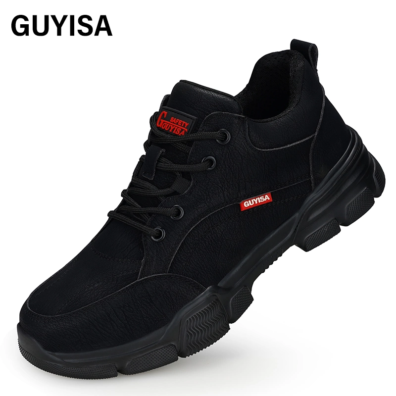 Guyisa Brand New Mesh Cloth transpirable suave Hombre y Mujer Mismos zapatos de trabajo Zapatos de seguridad de puntera de acero de microfibra para hombre