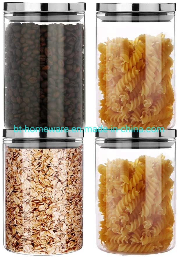 Glass Food Storage Container Can with Stainless Steel Lid