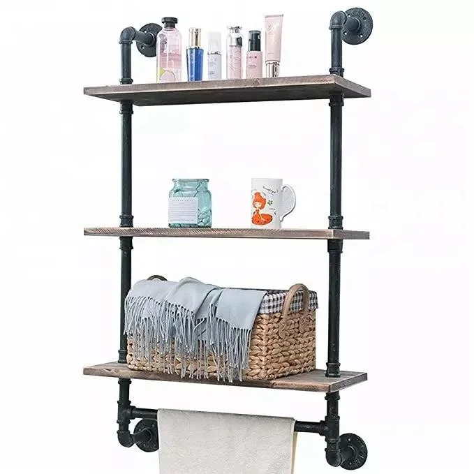 Etagère pour tuyaux muraux rustique industriel avec porte-serviettes pour Salle de bains