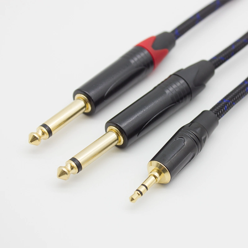 Interconexión de Audio flexible V Cable con enchufe estéreo de 3,5 mm a 2x6.35mm Tapón de Ts