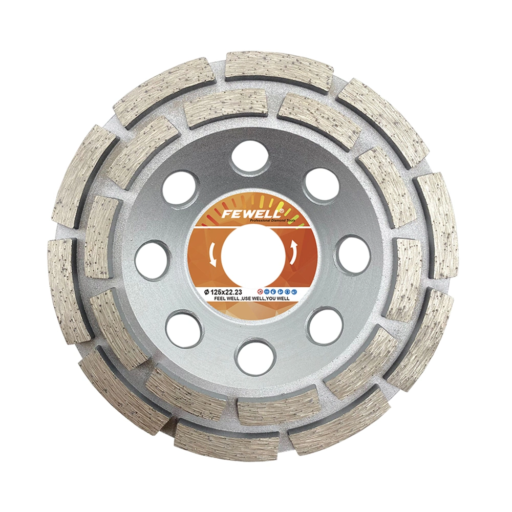 Heavy-Duty Cold Press Sintered 5inch 125*22.23mm Double Row Disc Bowl Shape Diamond Grinding Cup Wheel for Abrasive Concrete Marble Granite Stone