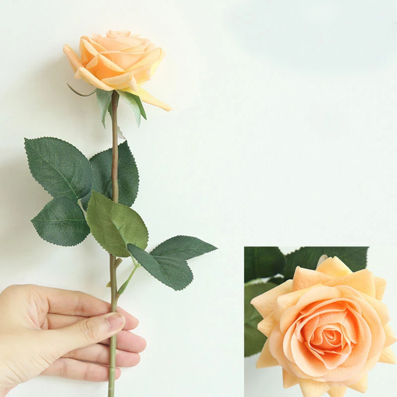Artificial de alta calidad Tacto Real 3 flores rosa para Decoraciones de boda