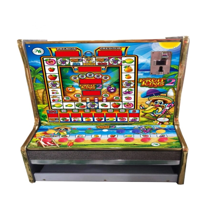 Nueva máquina de juego de casino de frutas con ruleta de tragamonedas de video arcade, jackpot, monedas de Mario, leopardo y aceptador de monedas.