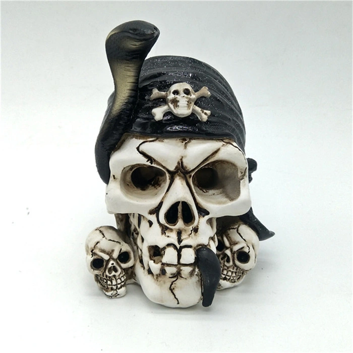 Factory Custom Home Ornaments Pirate Skull Statue Halloween Funny Resin Skull Head Crafts