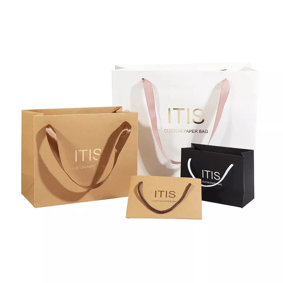 Custom Print Luxury Matt Black Gift Bags & Kraft Paper with Handles