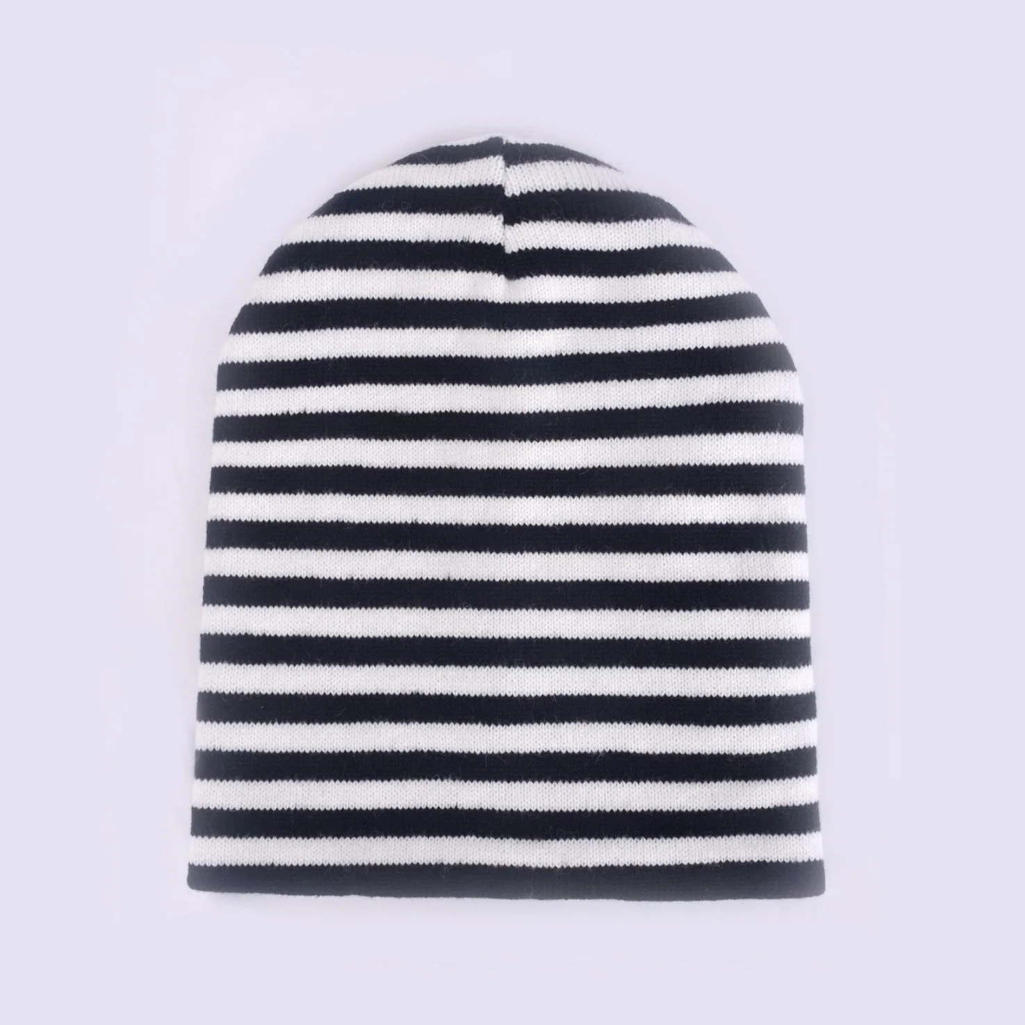 Großhandel Unisex Weiß und Schwarz gestreifte slouchy Acryl Winter Beanie Hut