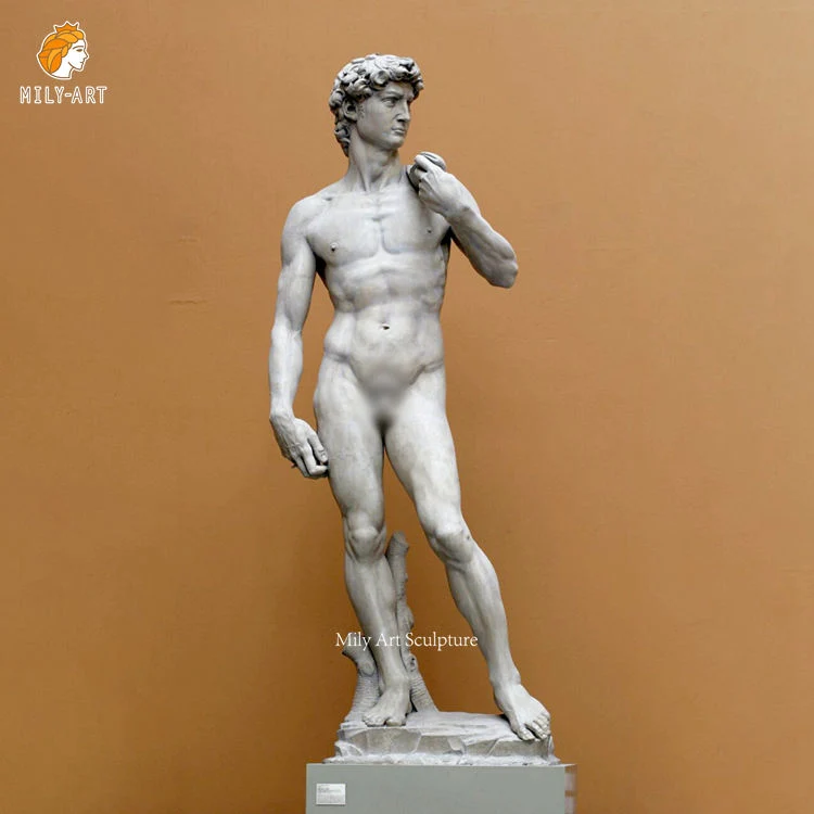 Outdoor Hand Carved Stone Famous Nude Man Statue White Marble David Sculpture