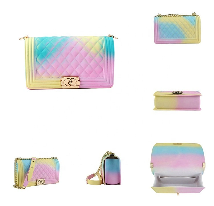 Women Rainbow Candy Jelly Crossbody Bag Colorful PVC Handbags Matte Jelly Bag