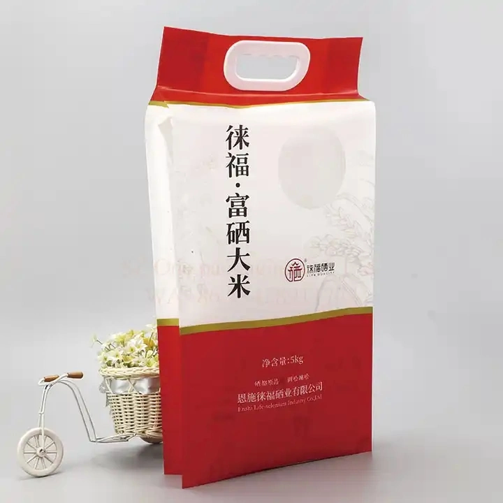 Qualité alimentaire personnalisé 2,5 kg/5kg/8 kg/10kg de riz à l'emballage plastique Sac en nylon avec poignée - acheter du riz sac d'emballage, 5Kg 8Kg 10kg 20kg de riz à l'Emballage Sac, Sac de nylon