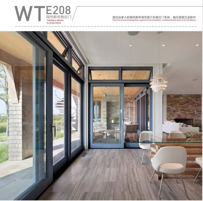 Wintong Aluminium Door Front Door 3 Tracks Sliding Glass Door