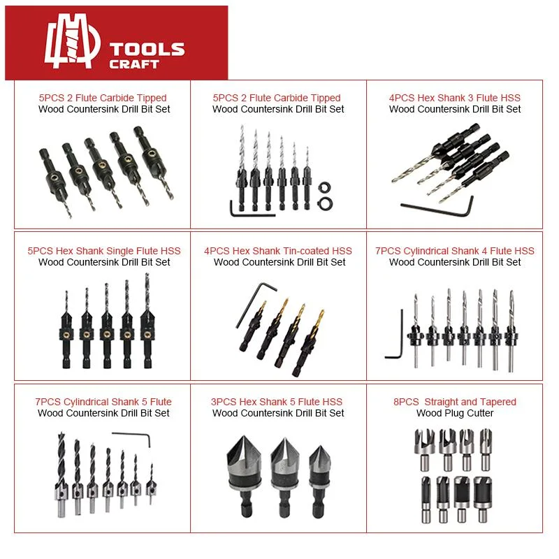 Carbide Tipped Wood Countersink Drills Bit Set for Wood Screw