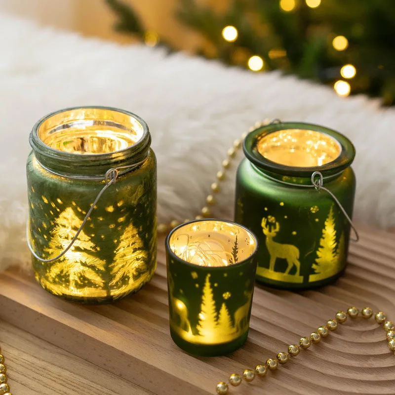 Table Centerpieces Fireplace Decoration Red and Green Christmas Candle Holders Glass Xmas Tealight Votive Candle Holders
