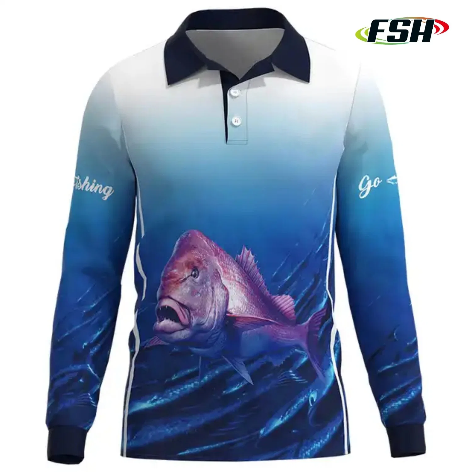 Diseño Protección UV Camiseta de Pesca personalizada Polo de manga larga Collar hombres