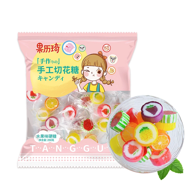 HACCP Certificate 250g Handmade Sweet Fruit Flavor Sliced White Sugar Hard Candy