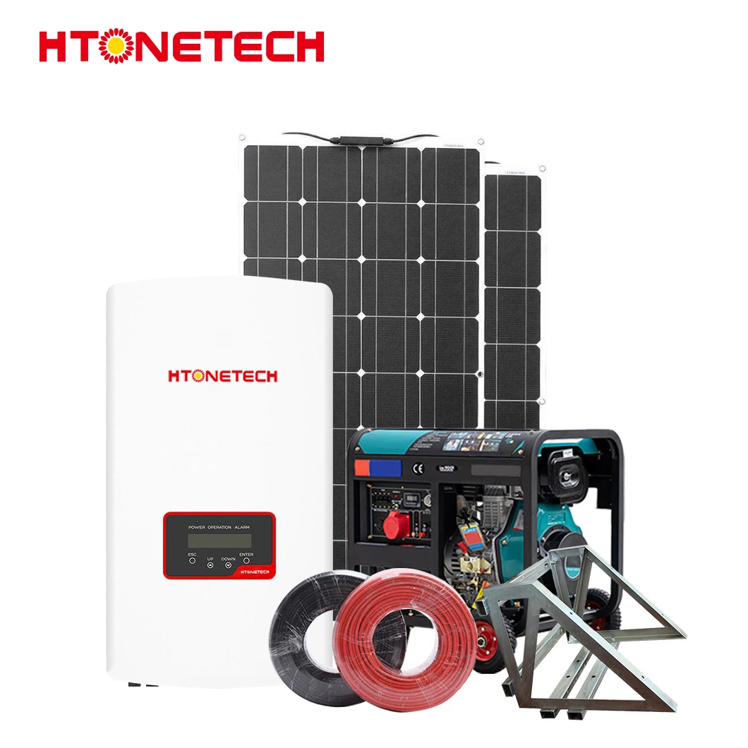 Htonetech Panel Solar monocristalino de fábrica de 700 W fuera de la red inversor de la turbina eólica China 20kw de potencia Solar Híbrido sistema con el generador diesel de 25 kVA.