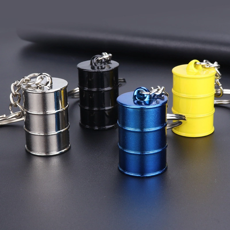 Cheap Metal 3D Oil Drum Keychain Gas Station Promotional Gift Keyring Wholesale/Supplier