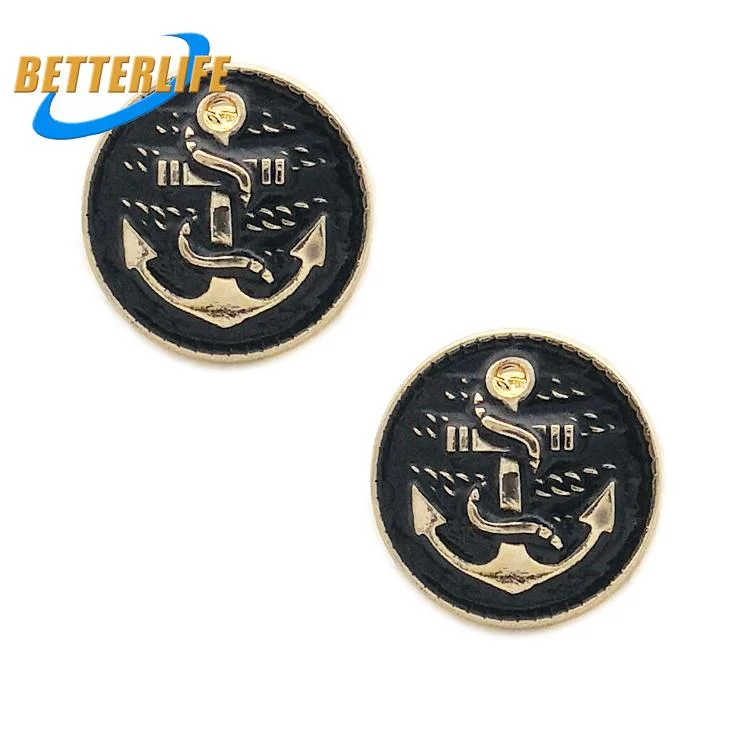 Custom Manufacturer No MOQ Wholesale/Supplier Custom Embossed Brass Gold Plated Metal Shank Button for Clothes Coat Garment Jacket