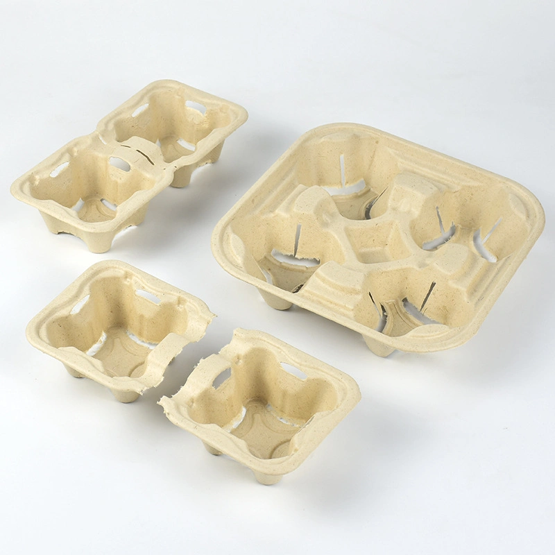 Sugarcane Pulp Disposable Cup Holder Single Double Four Compartment Drag Takeaway Packaged Cup Holder (L-101)