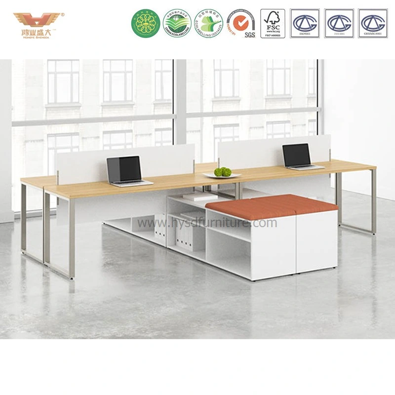 Open Plan Modular Office Wooden Computer Cubicle Bench Workstation with Cabinet