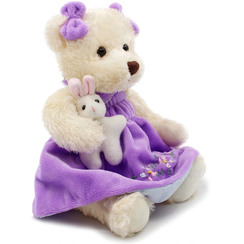 Vestido púrpura suave relleno de peluche de osito para niños de alta calidad Peluche de oso de peluche niña